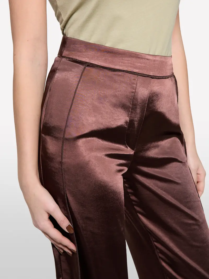 Pantaloni Palazzo Marroni In Raso, Donna, Marrone Scuro miniatura 5