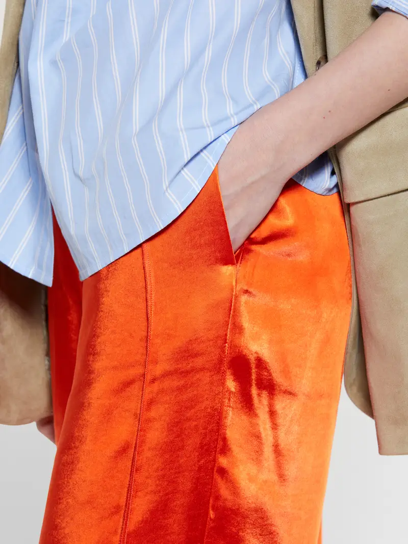 Pantaloni Palazzo Rossi In Raso, Donna, Arancione miniatura 5