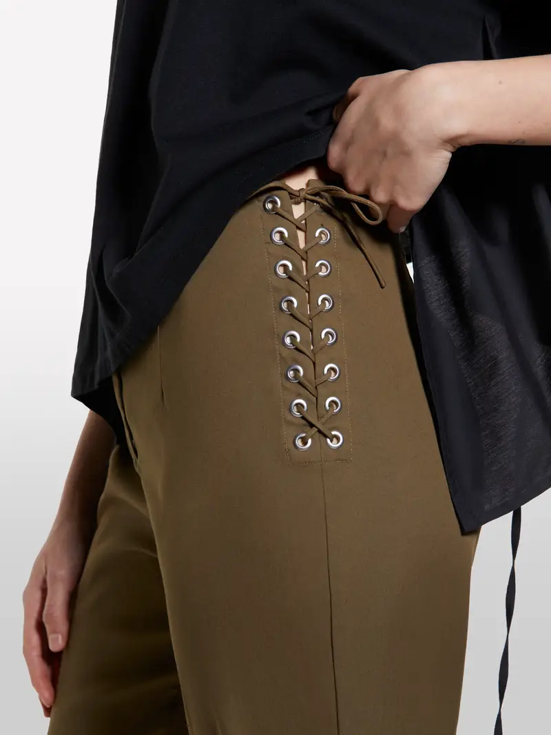 Pantaloni Verde Militare Con Laccetti, Donna, Verde Militare miniatura 5