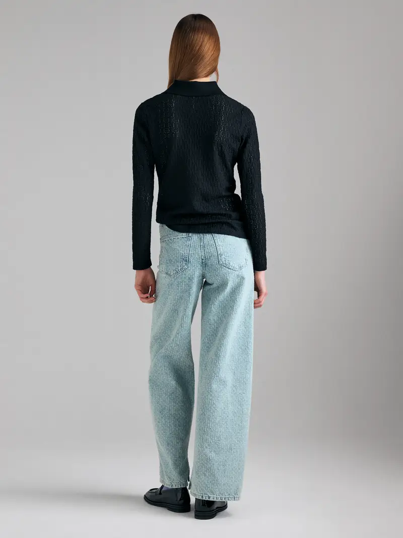 Polo Traforata, Donna, Nero miniatura 2