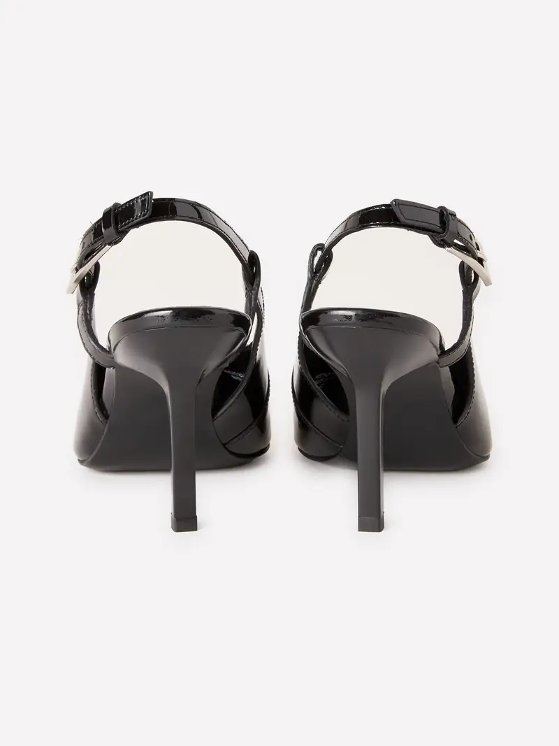 Slingback 100% Pelle Verniciata, Donna, Nero miniatura 3