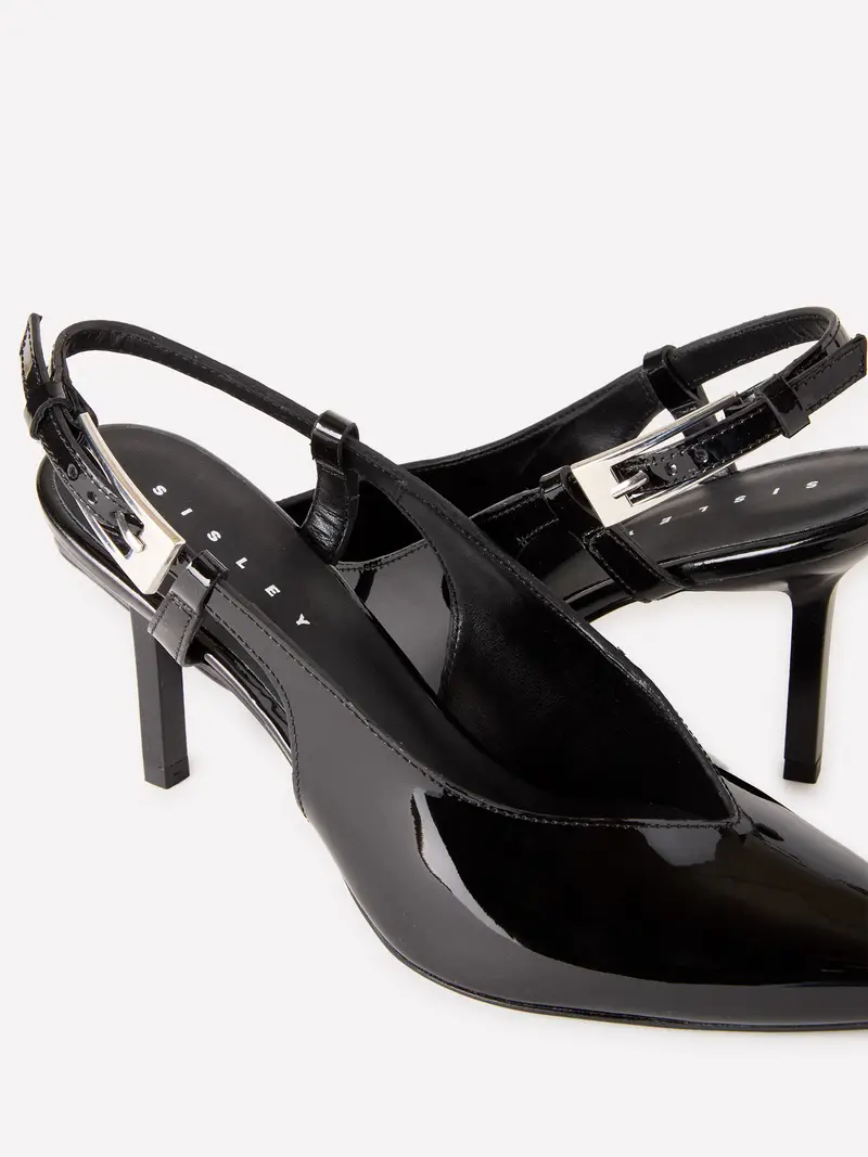 Slingback 100% Pelle Verniciata, Donna, Nero miniatura 4