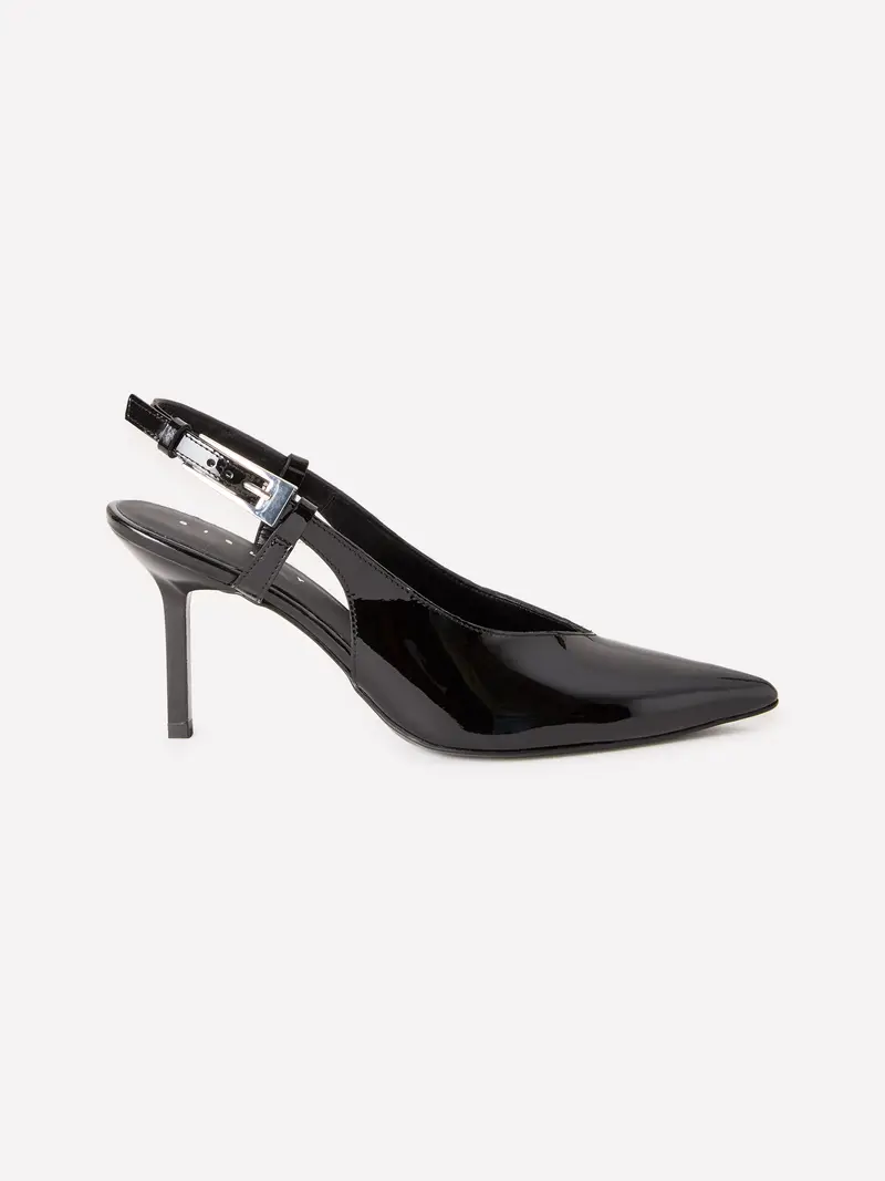 Slingback 100% Pelle Verniciata, Donna, Nero