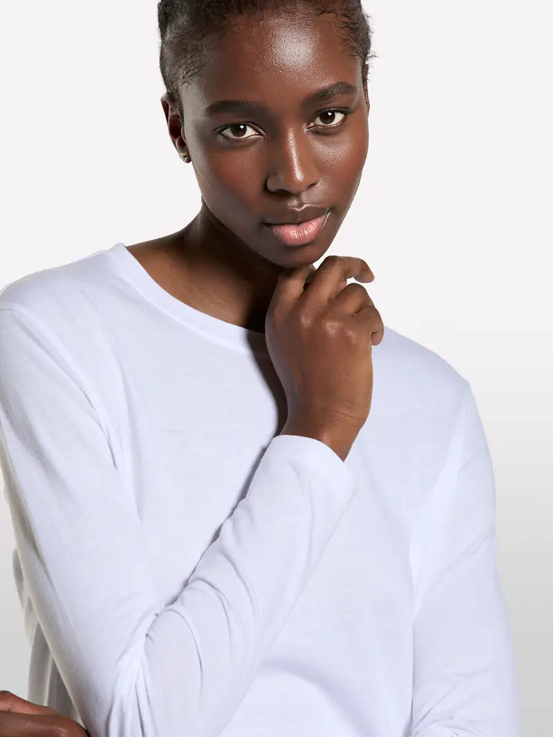 T-shirt Bianca A Maniche Lunghe, Donna, Bianco miniatura 4