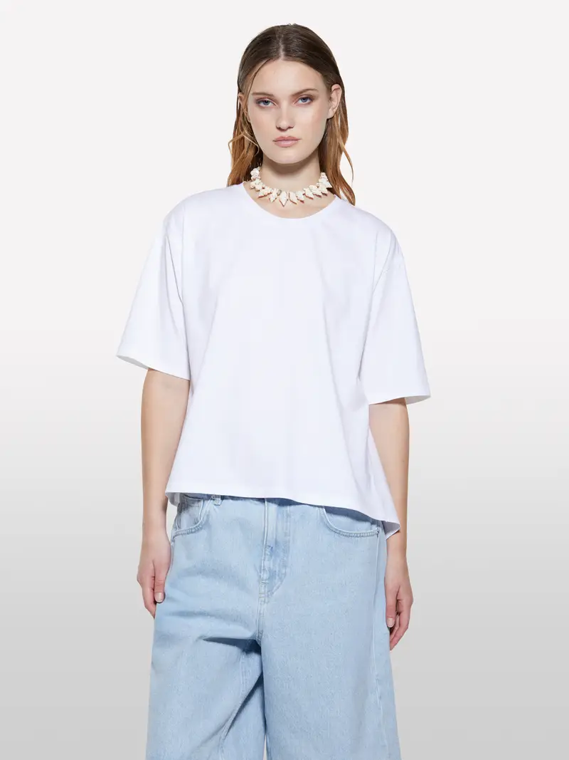 T-shirt Bianca Con Apertura Dietro, Donna, Bianco miniatura 4