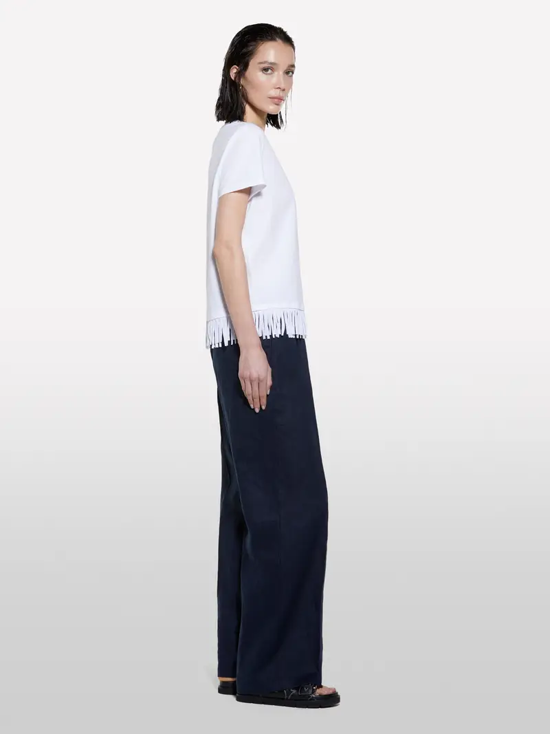 T-shirt Bianca Con Frange Sul Fondo, Donna, Bianco miniatura 2