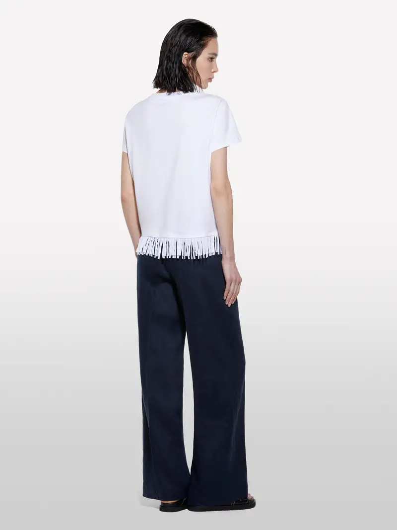 T-shirt Bianca Con Frange Sul Fondo, Donna, Bianco miniatura 3