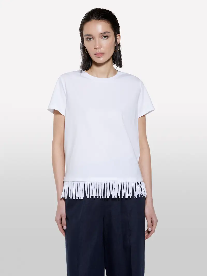 T-shirt Bianca Con Frange Sul Fondo, Donna, Bianco miniatura 4