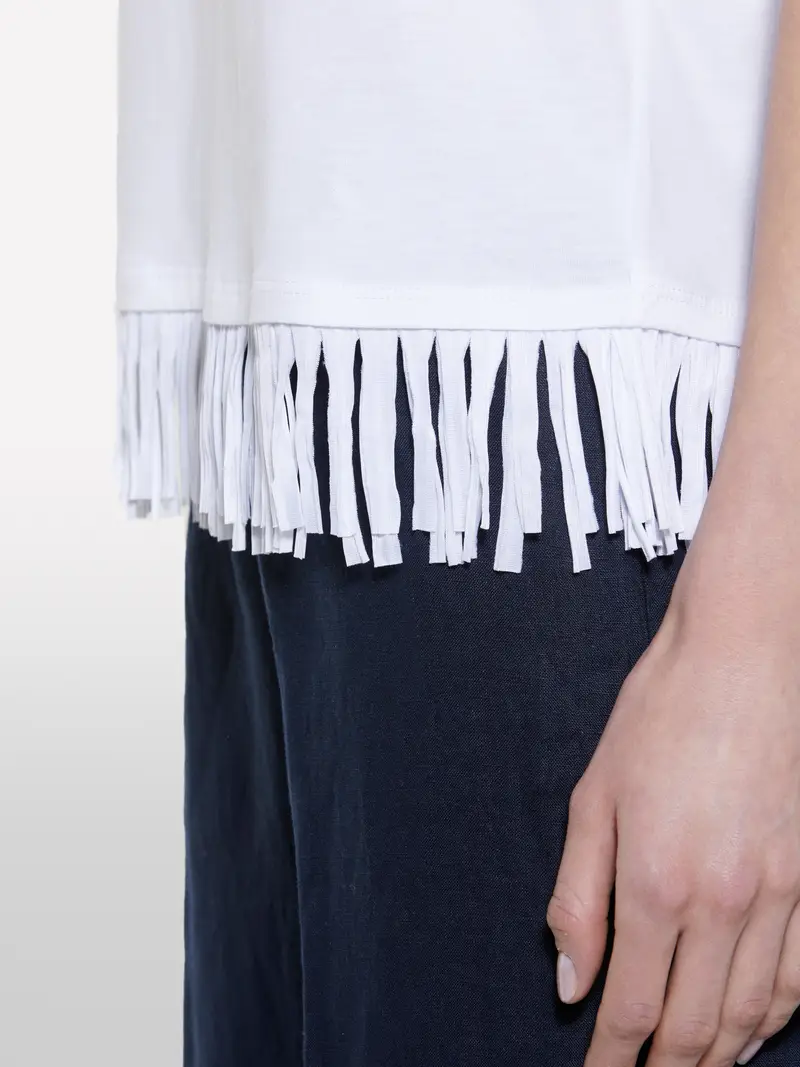 T-shirt Bianca Con Frange Sul Fondo, Donna, Bianco miniatura 5