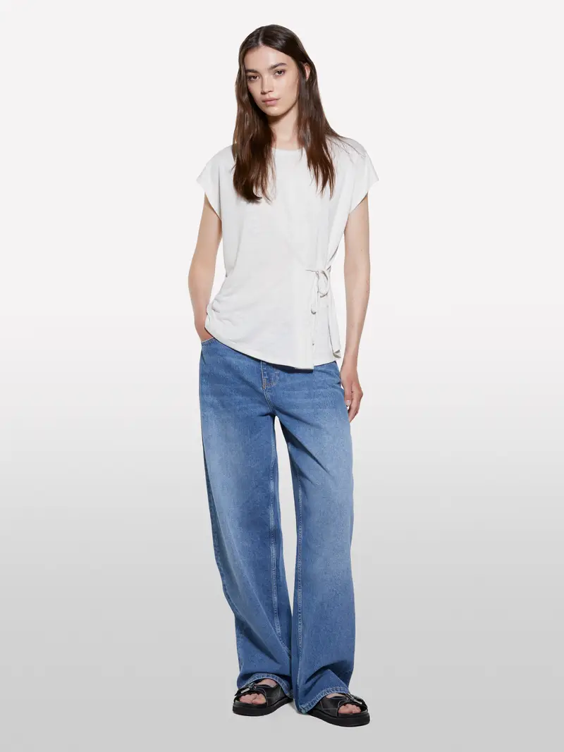 T-shirt Bianca Con Laccetti, Donna, Bianco