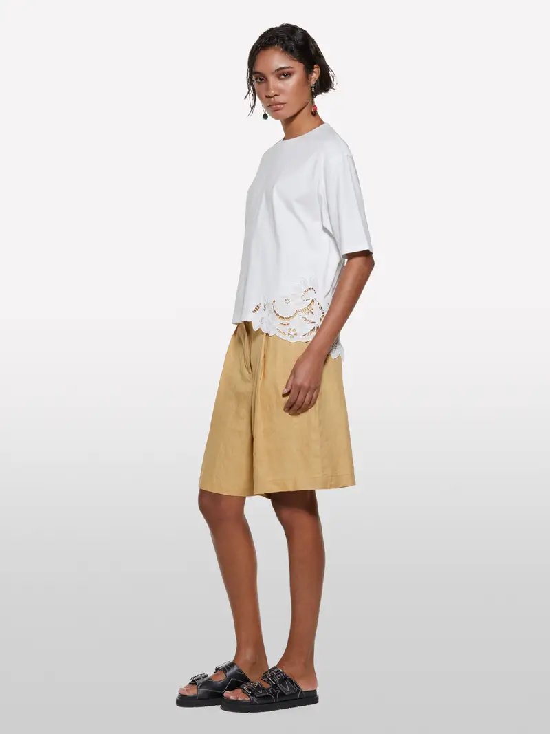 T-shirt Bianca Con Ricamo Asimmetrico, Donna, Bianco miniatura 2