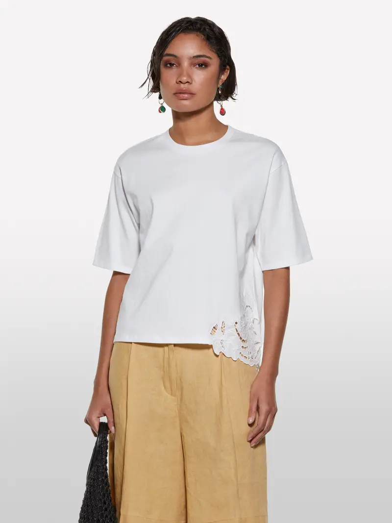 T-shirt Bianca Con Ricamo Asimmetrico, Donna, Bianco miniatura 4