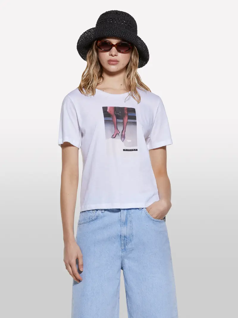 T-shirt Bianca Con Stampa Fotografica, Donna, Bianco miniatura 4