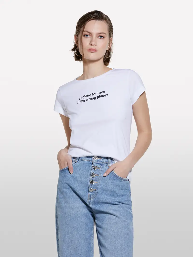 T-shirt Bianca Con Stampa Lettering, Donna, Bianco miniatura 3
