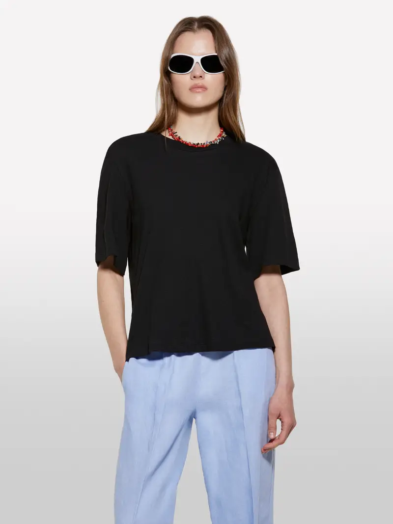 T-shirt Cropped Nera, Donna, Nero miniatura 4