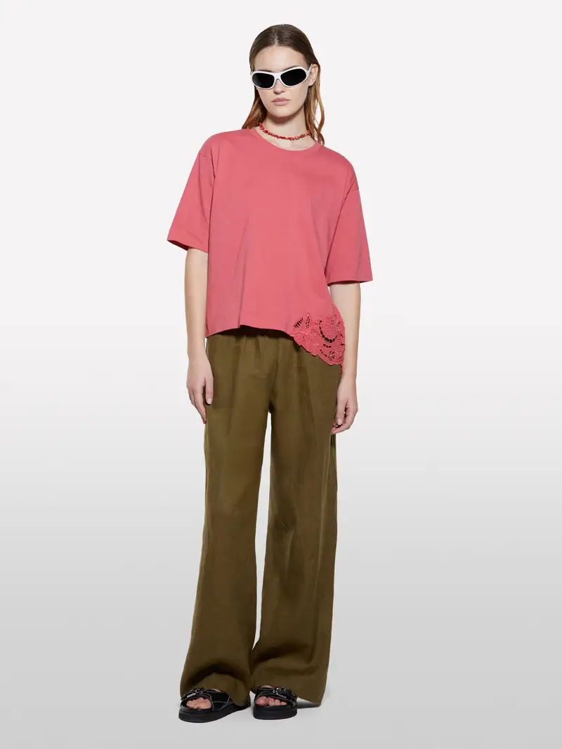 T-shirt Fard Con Ricamo Asimmetrico, Donna, Fard