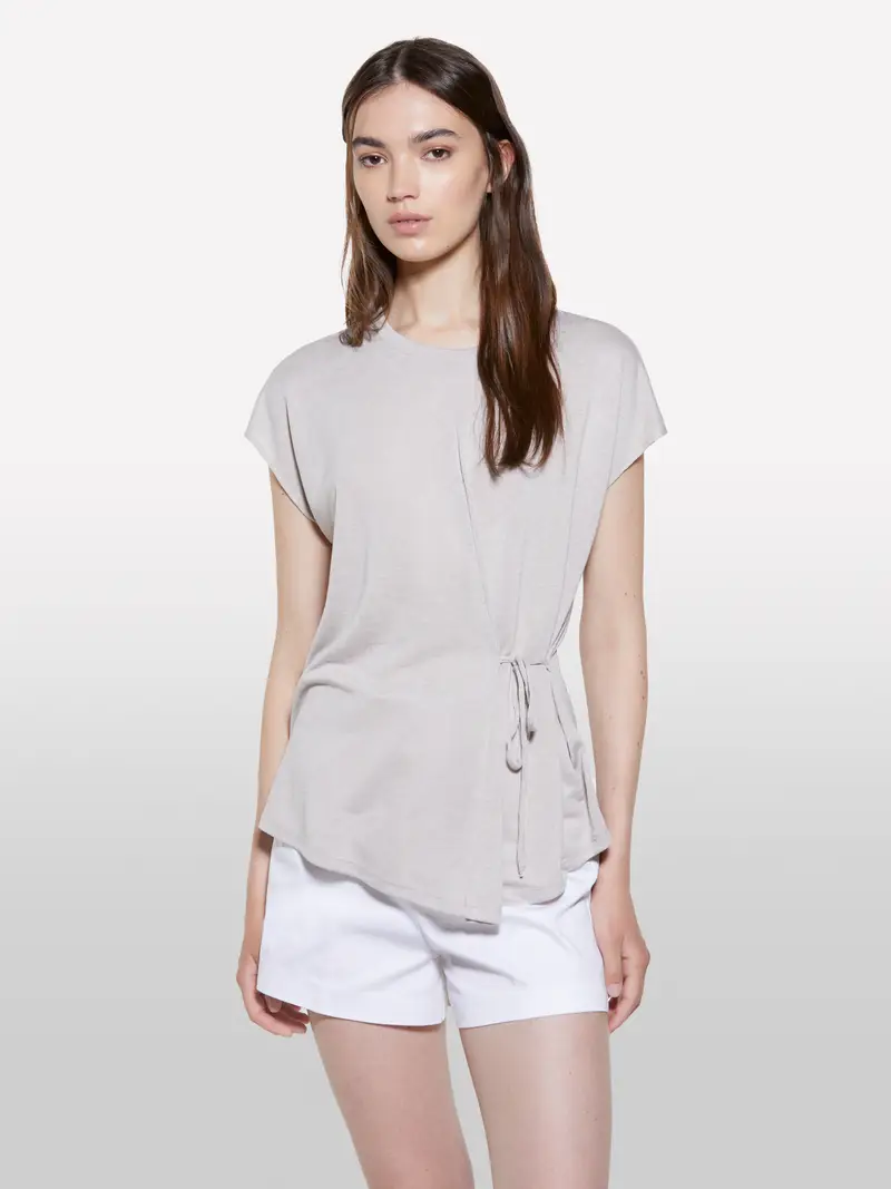 T-shirt Grigia Con Laccetti, Donna, Grigio Chiaro miniatura 4