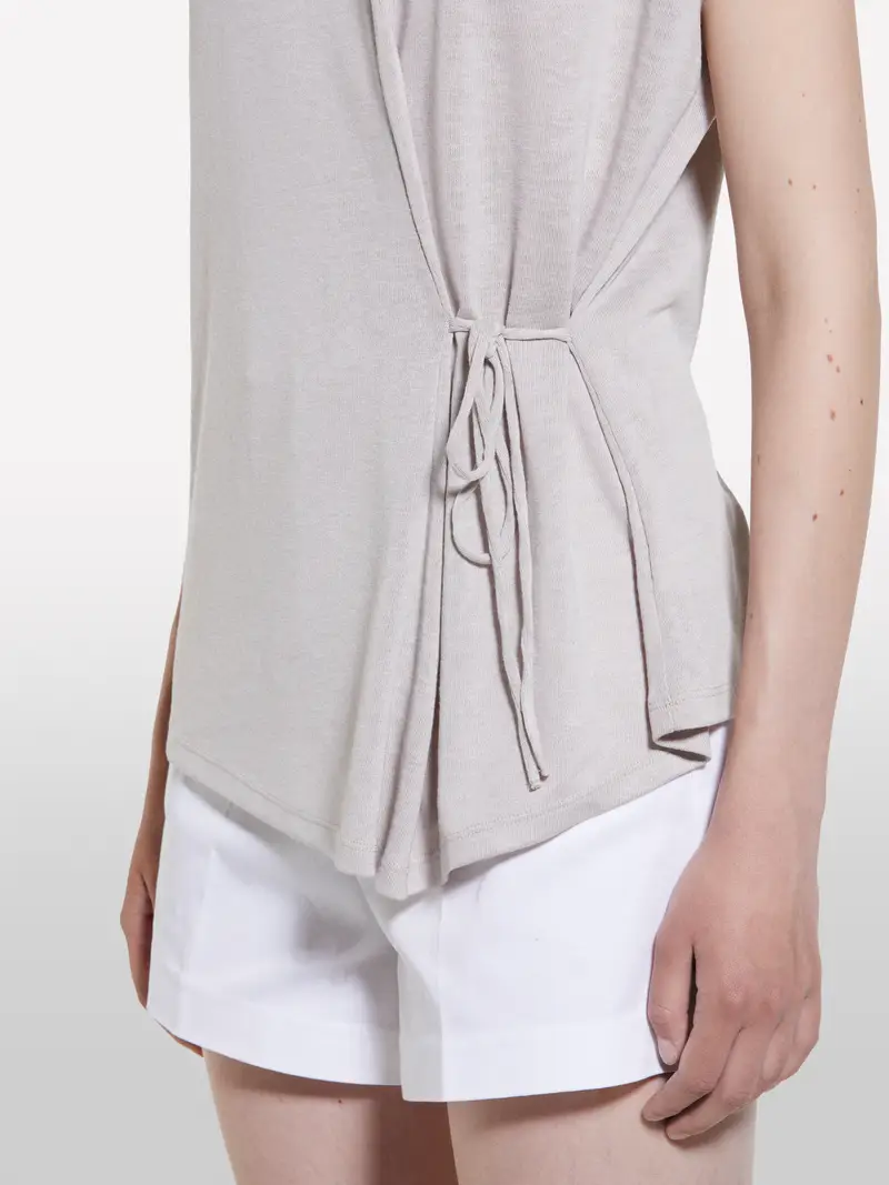 T-shirt Grigia Con Laccetti, Donna, Grigio Chiaro miniatura 5