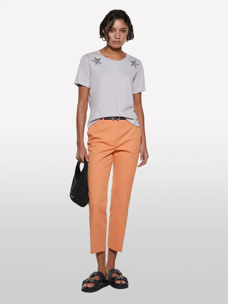 T-shirt Grigia Con Stampa Stelle, Donna, Grigio Chiaro