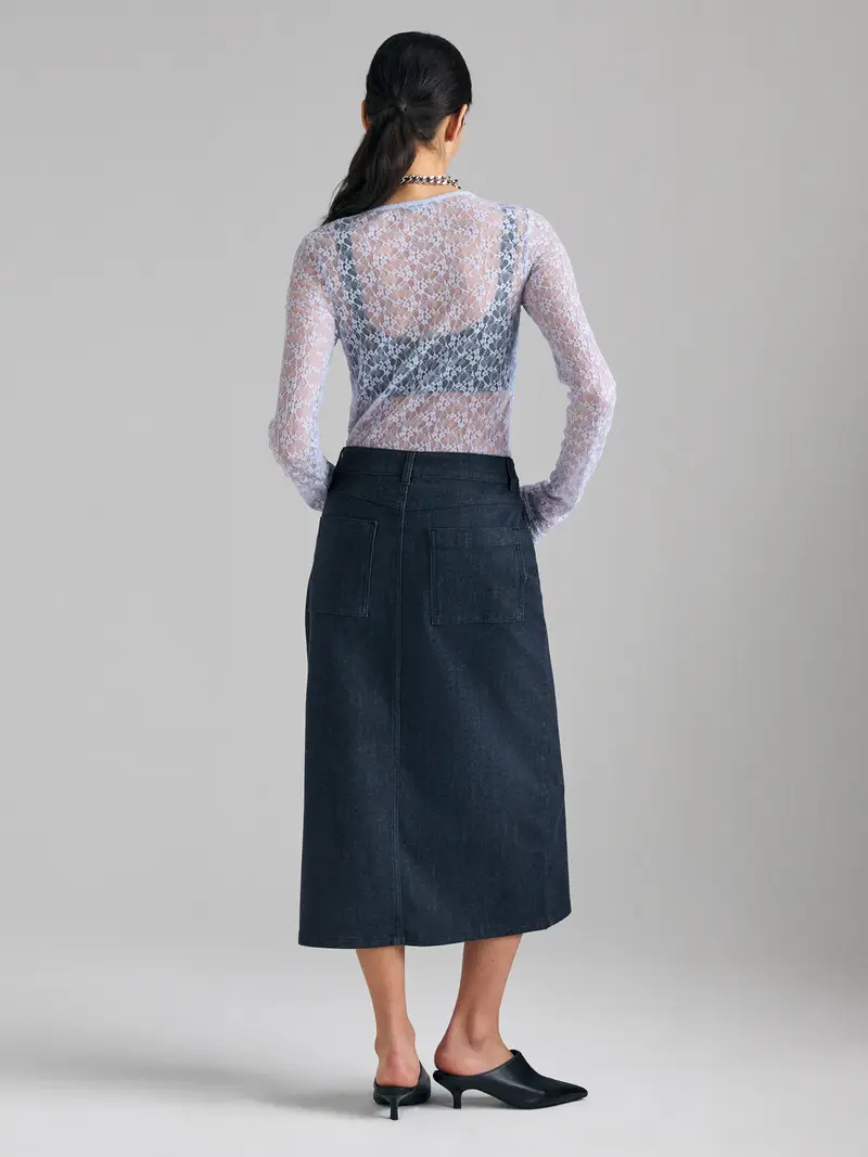 T-shirt In Pizzo Con Arriccio, Donna, Blu Chiaro miniatura 2