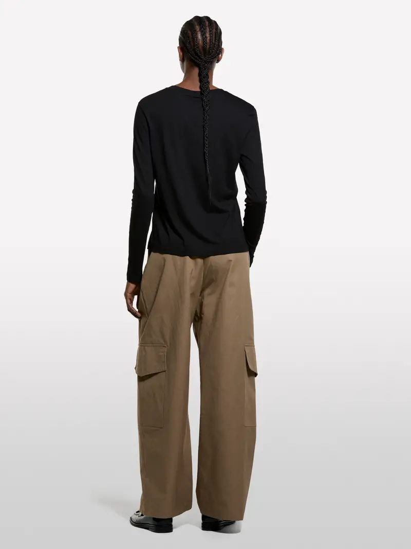 T-shirt Nera A Maniche Lunghe, Donna, Nero miniatura 2