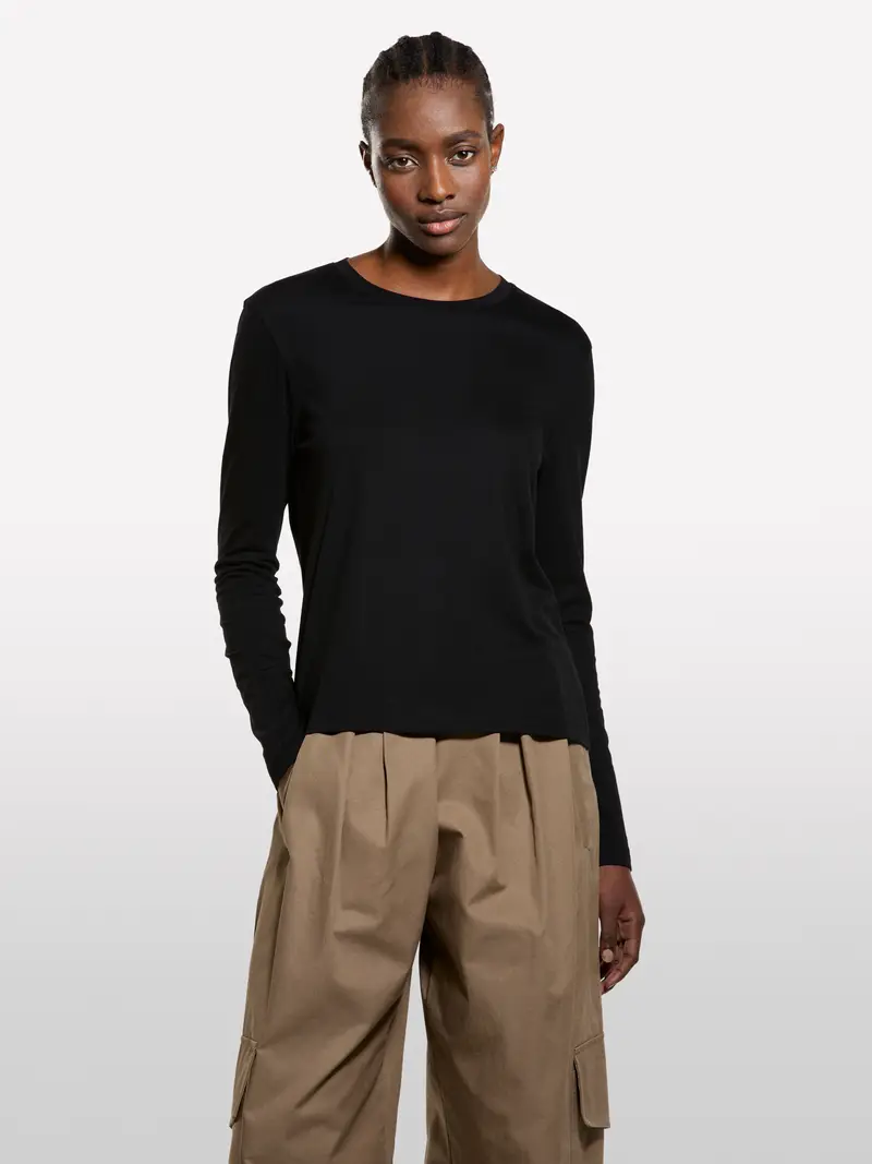 T-shirt Nera A Maniche Lunghe, Donna, Nero miniatura 3