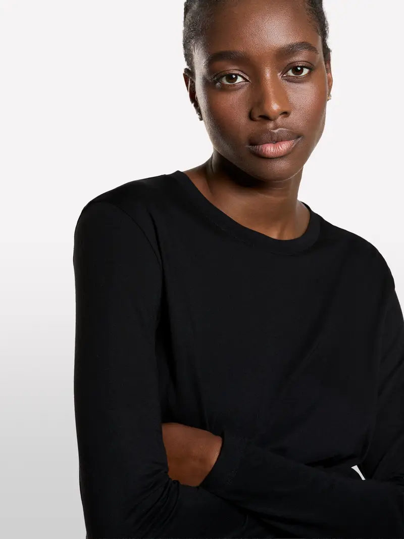 T-shirt Nera A Maniche Lunghe, Donna, Nero miniatura 4