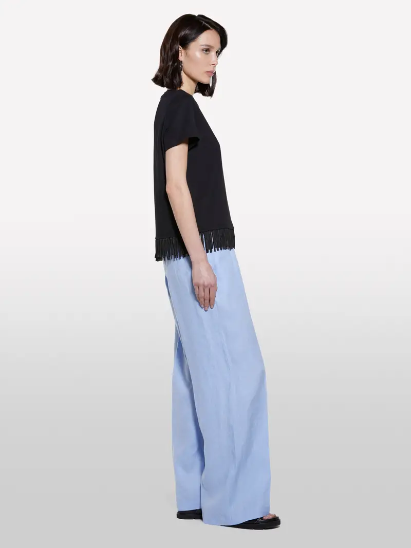 T-shirt Nera Con Frange Sul Fondo, Donna, Nero miniatura 2