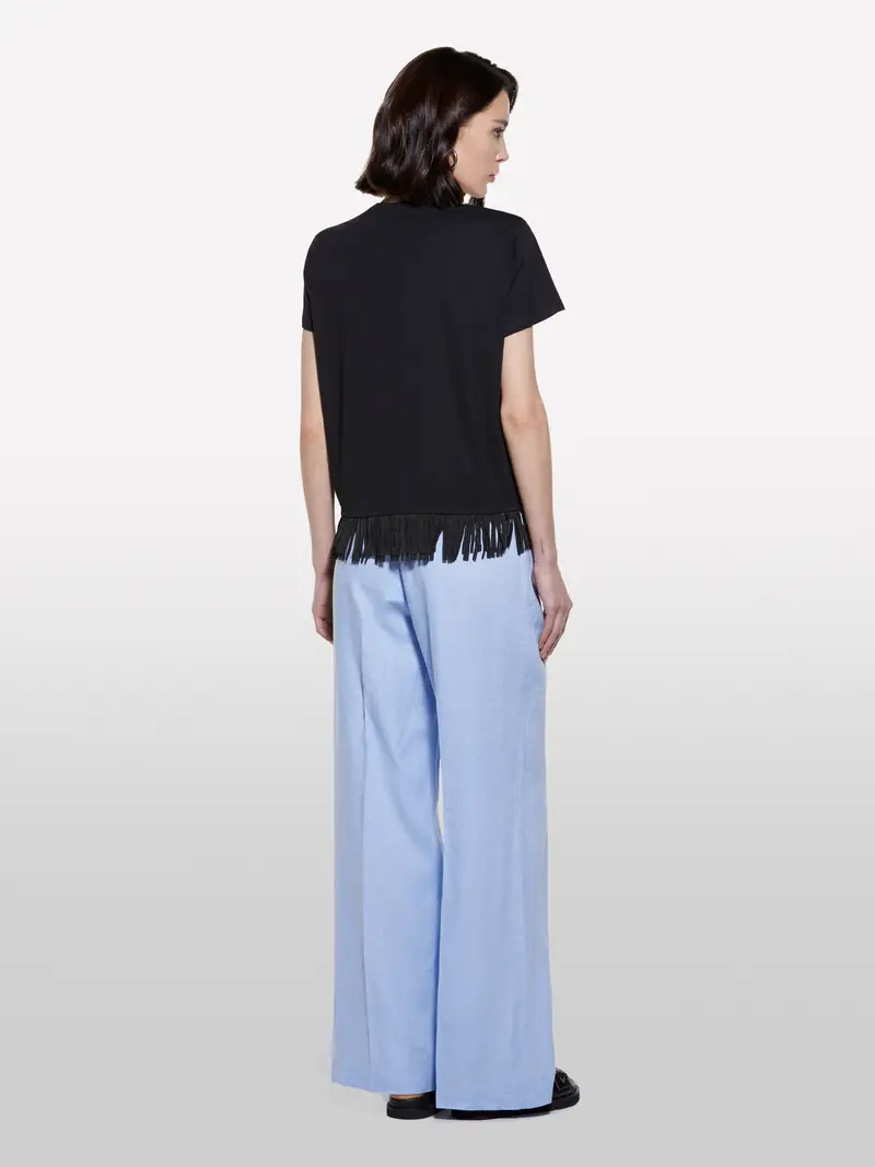 T-shirt Nera Con Frange Sul Fondo, Donna, Nero miniatura 3