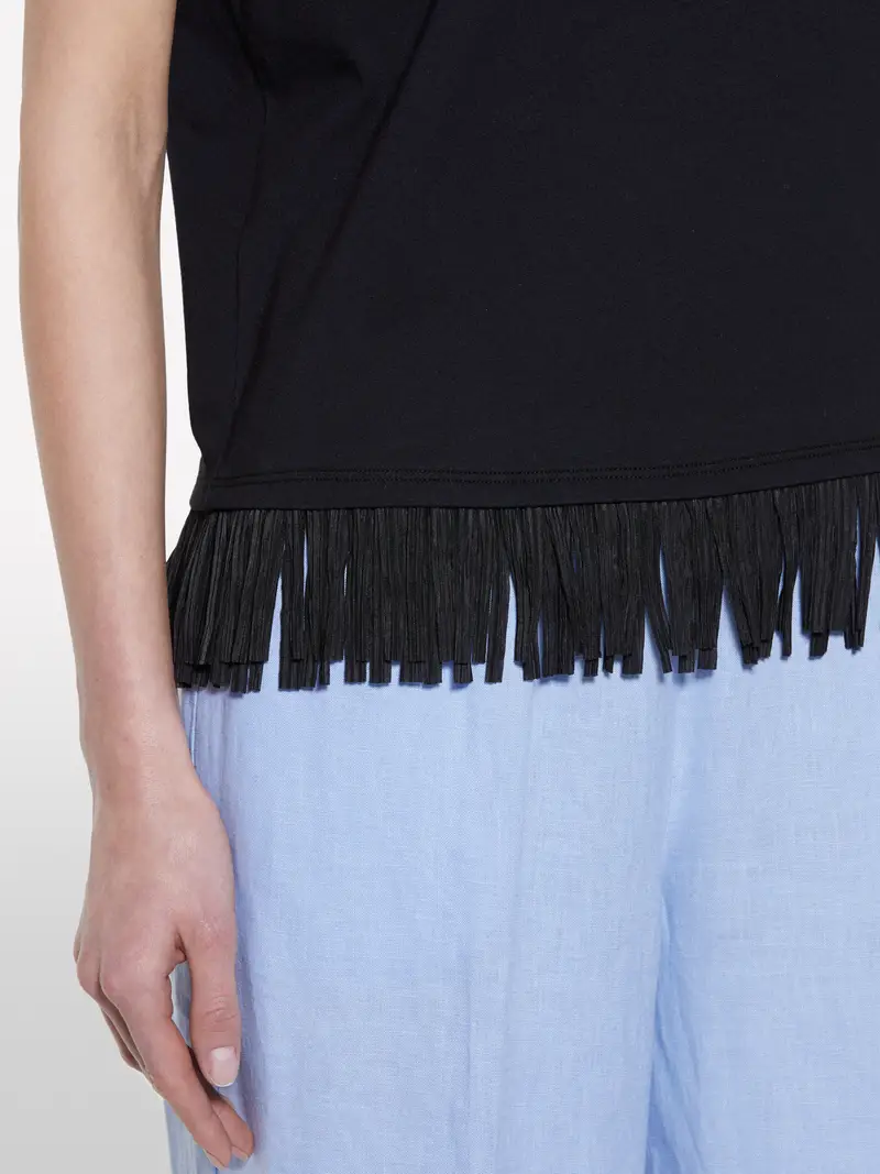 T-shirt Nera Con Frange Sul Fondo, Donna, Nero miniatura 5