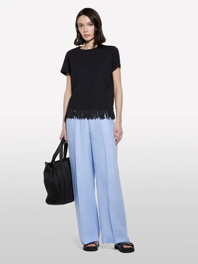 T-shirt Nera Con Frange Sul Fondo, Donna, Nero