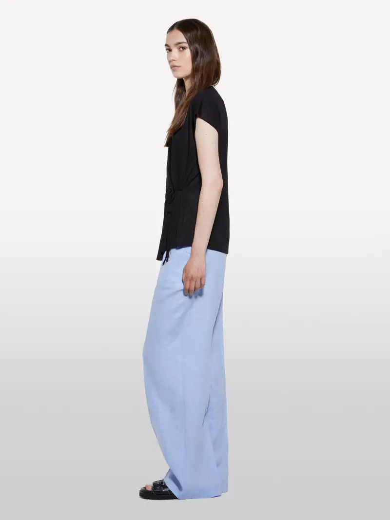 T-shirt Nera Con Laccetti, Donna, Nero miniatura 2