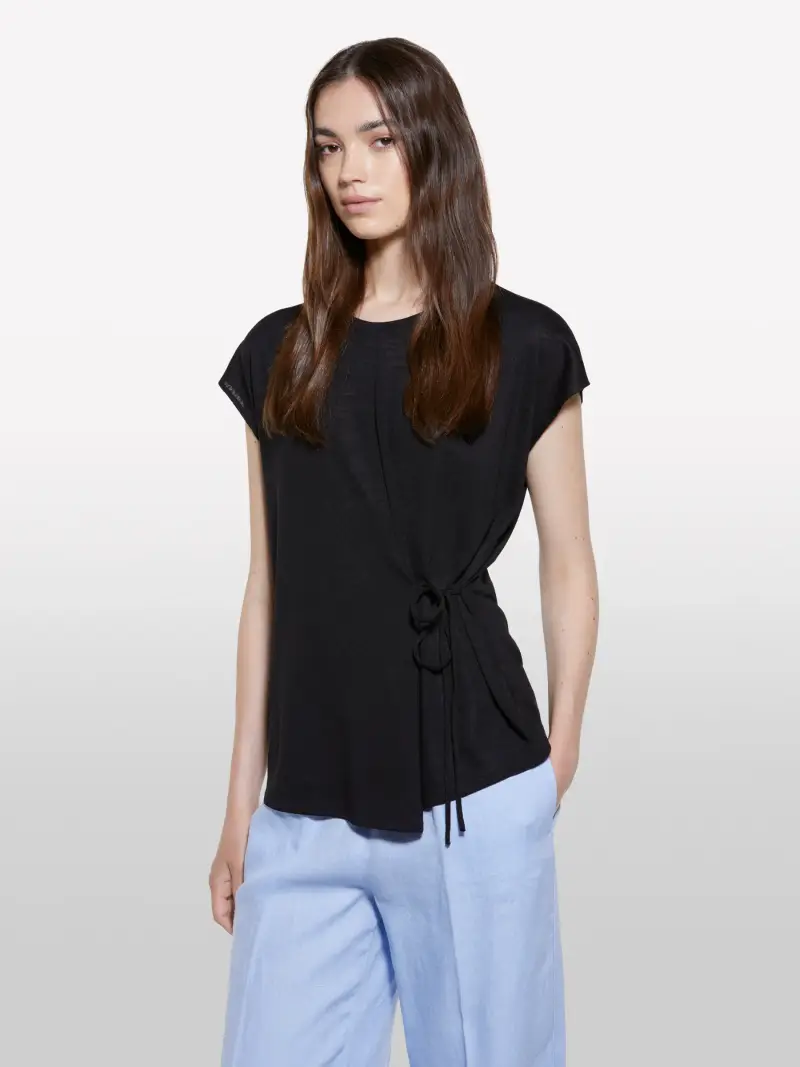 T-shirt Nera Con Laccetti, Donna, Nero miniatura 4