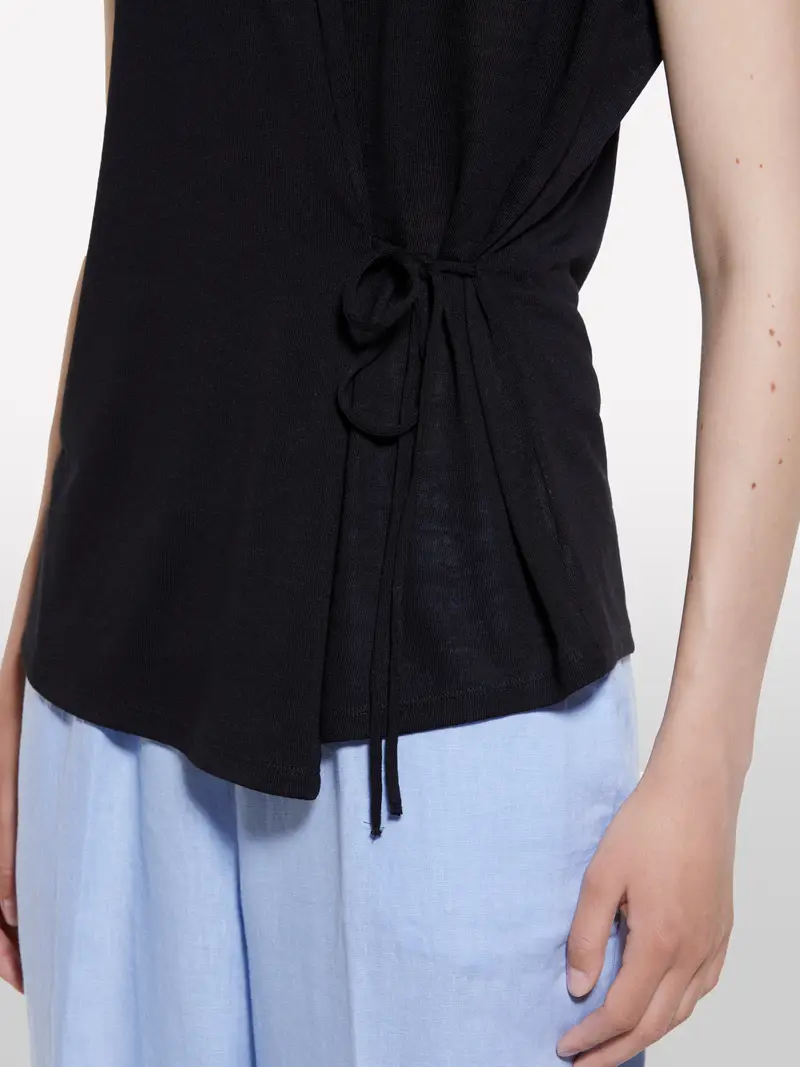 T-shirt Nera Con Laccetti, Donna, Nero miniatura 5