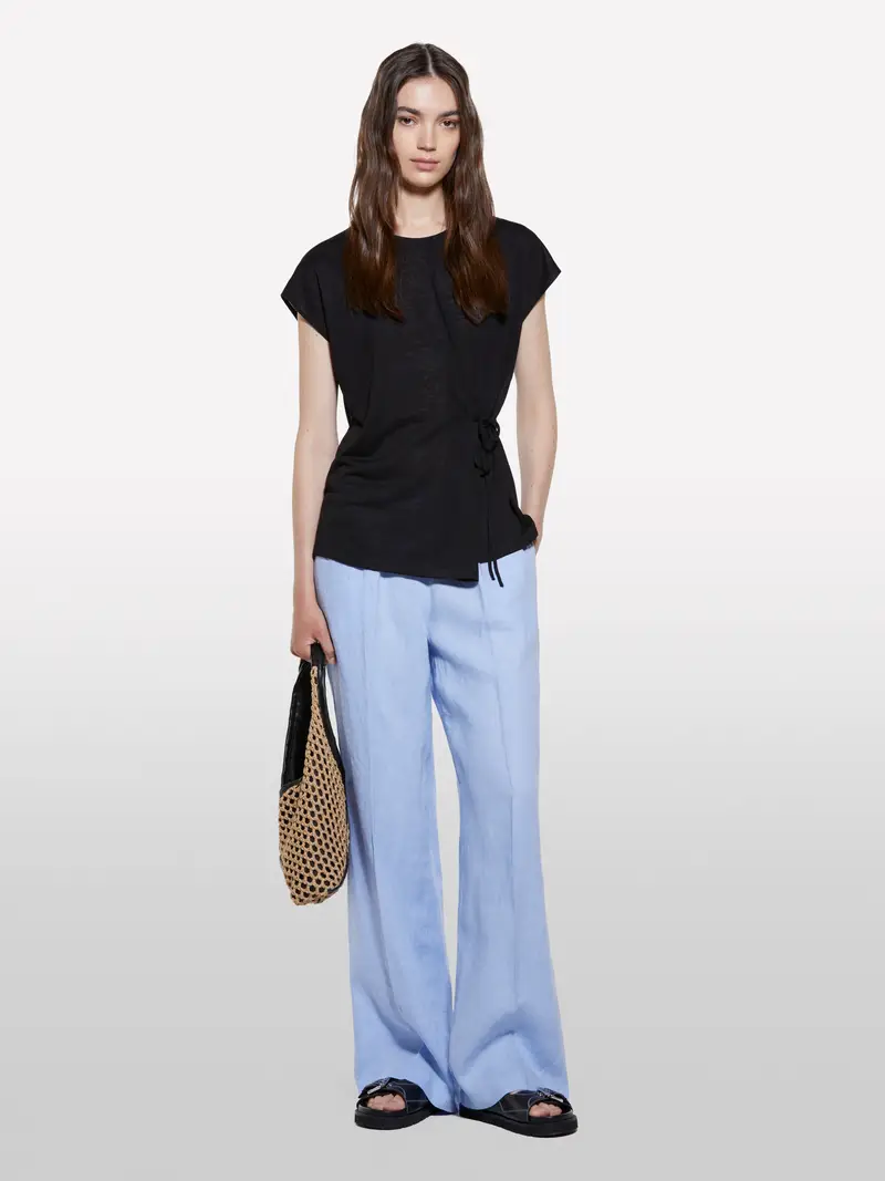 T-shirt Nera Con Laccetti, Donna, Nero