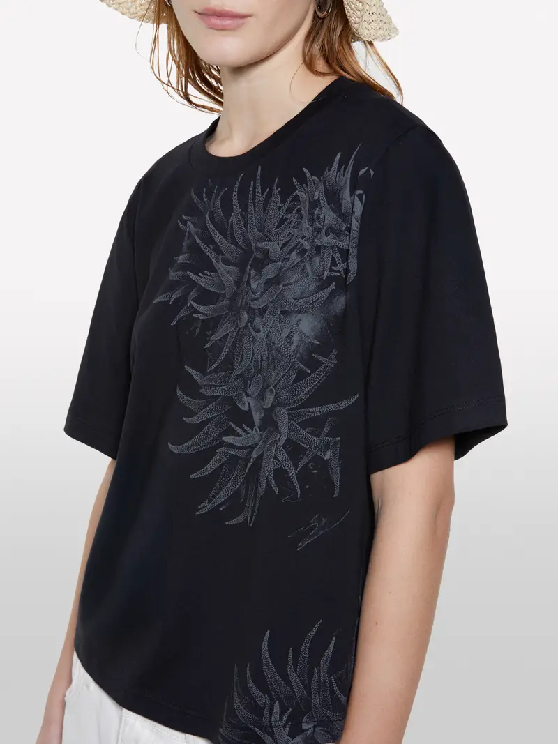 T-shirt Nera Con Stampa Piante Marine, Donna, Nero miniatura 5