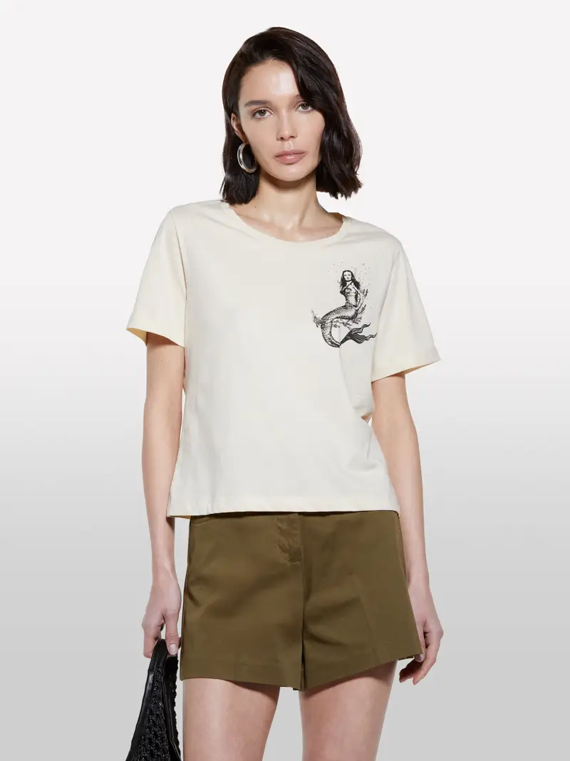 T-shirt Sabbia Con Stampa Sirena, Donna, Beige miniatura 4
