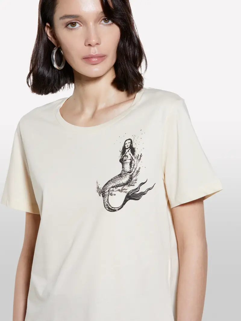 T-shirt Sabbia Con Stampa Sirena, Donna, Beige miniatura 5