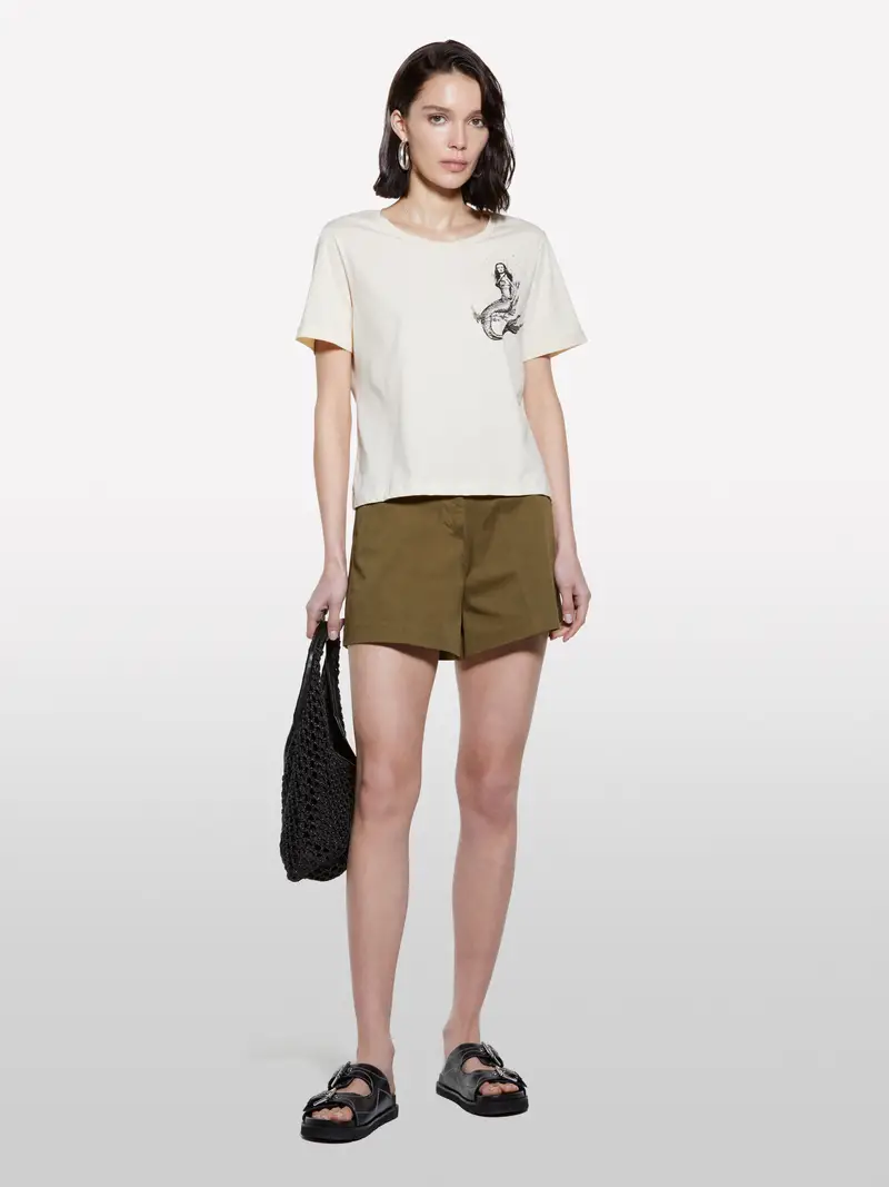 T-shirt Sabbia Con Stampa Sirena, Donna, Beige