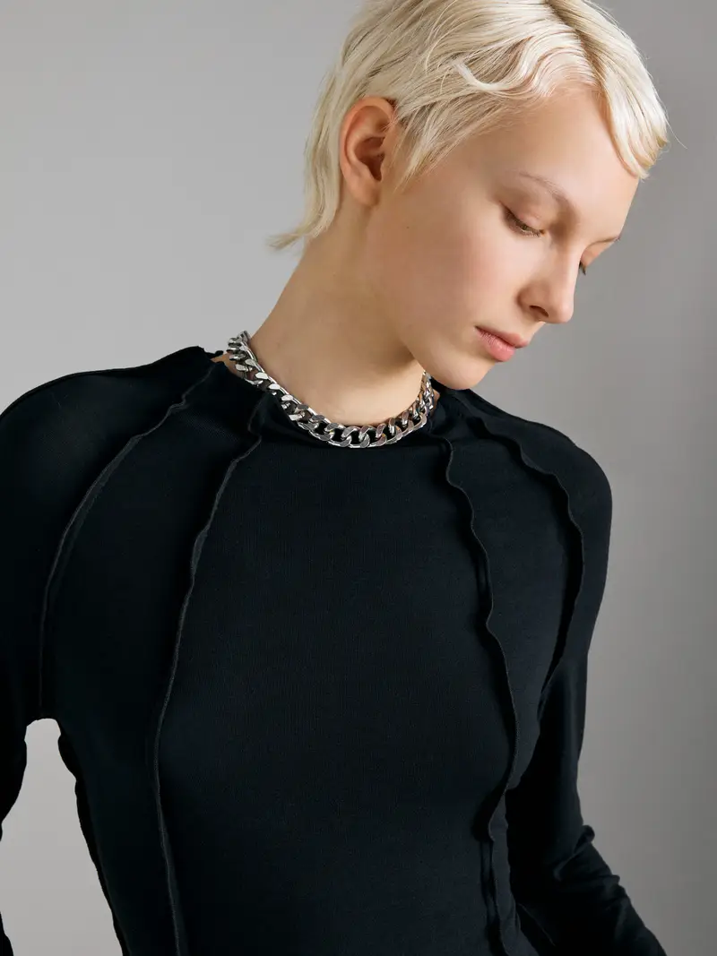 T-shirt Sagomata, Donna, Nero miniatura 4