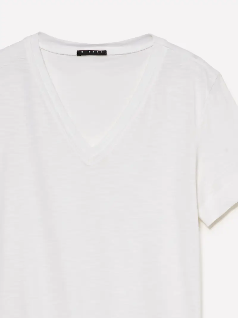 T-shirt Scollo A V, Donna, Bianco miniatura 3