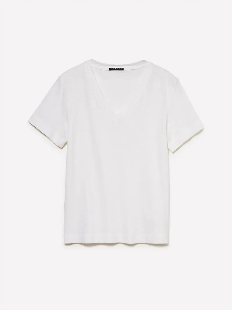 T-shirt Scollo A V, Donna, Bianco