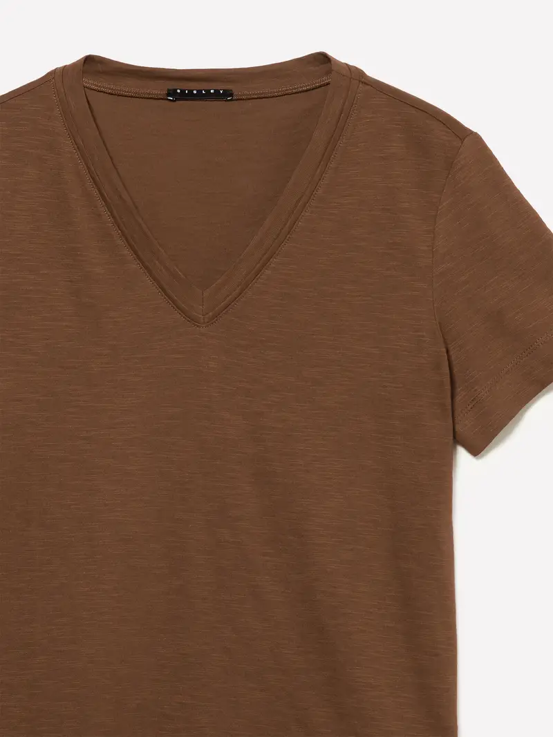 T-shirt Scollo A V, Donna, Marrone Scuro miniatura 3