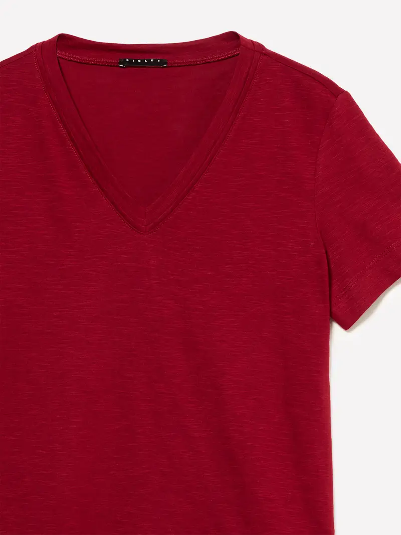 T-shirt Scollo A V, Donna, Rosso miniatura 3