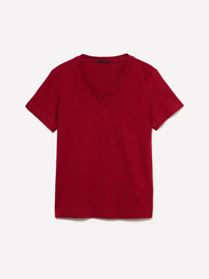 T-shirt Scollo A V, Donna, Rosso