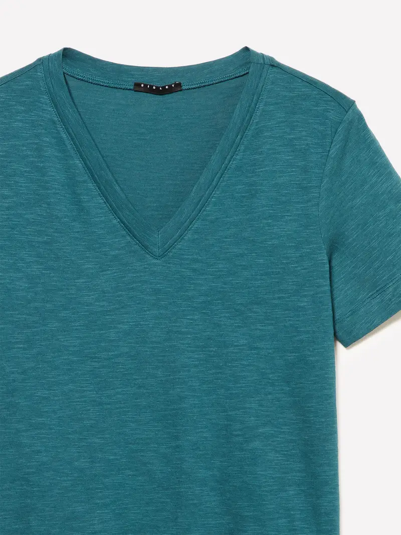 T-shirt Scollo A V, Donna, Verde Ottanio miniatura 3