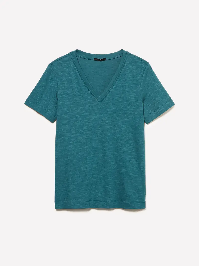 T-shirt Scollo A V, Donna, Verde Ottanio