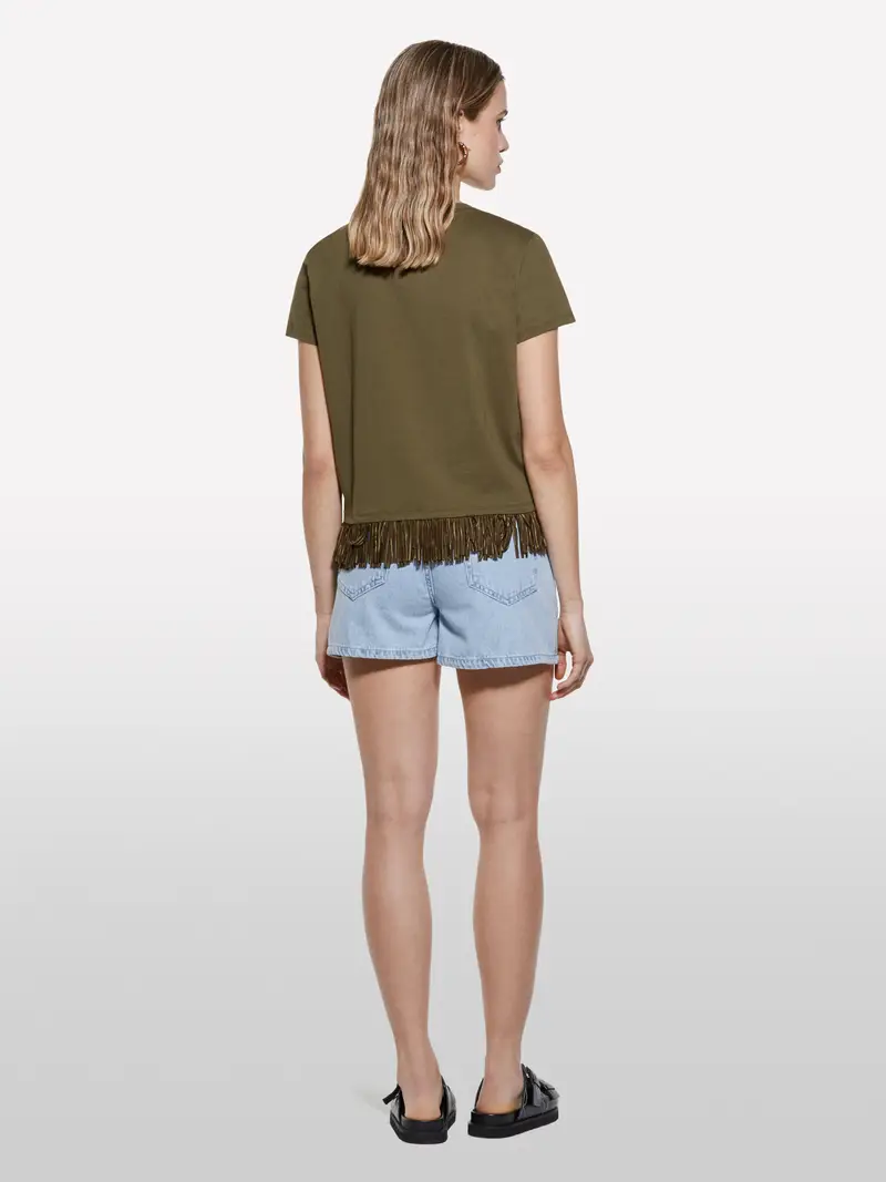 T-shirt Verde Militare Con Frange Sul Fondo, Donna, Verde Militare miniatura 3