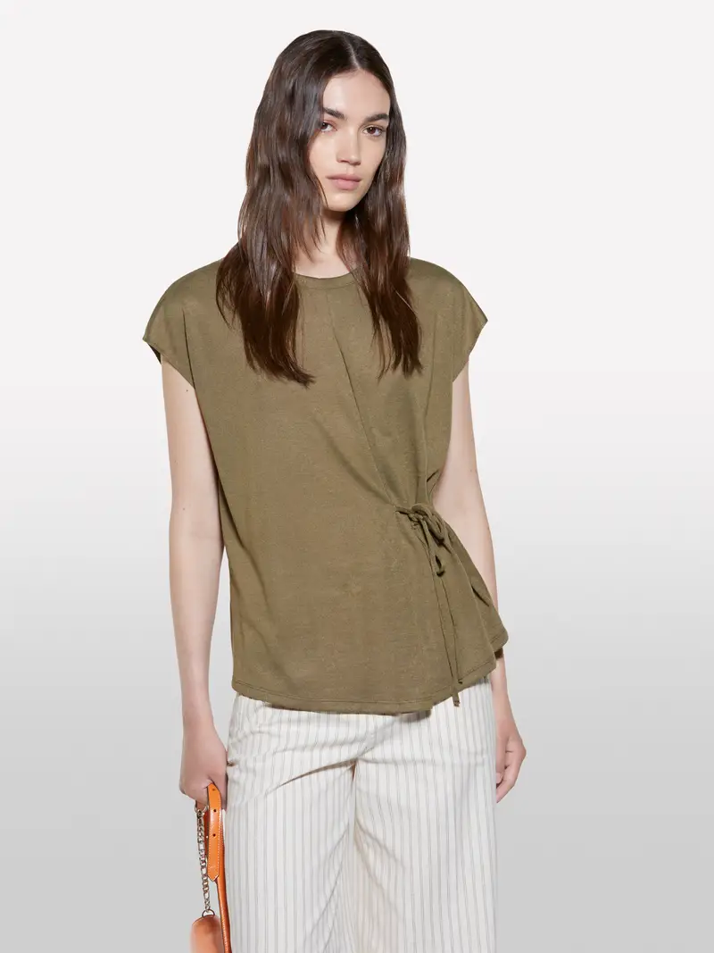 T-shirt Verde Militare Con Laccetti, Donna, Verde Militare miniatura 4