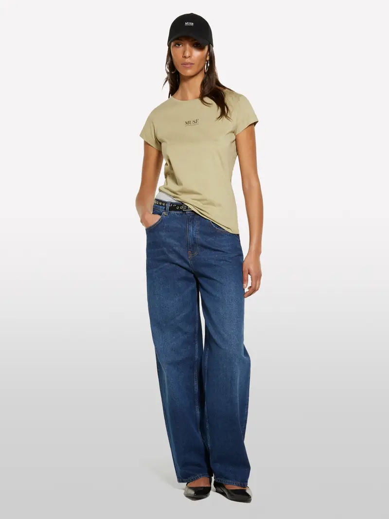 T-shirt Verde Militare Con Stampa, Donna, Verde Militare